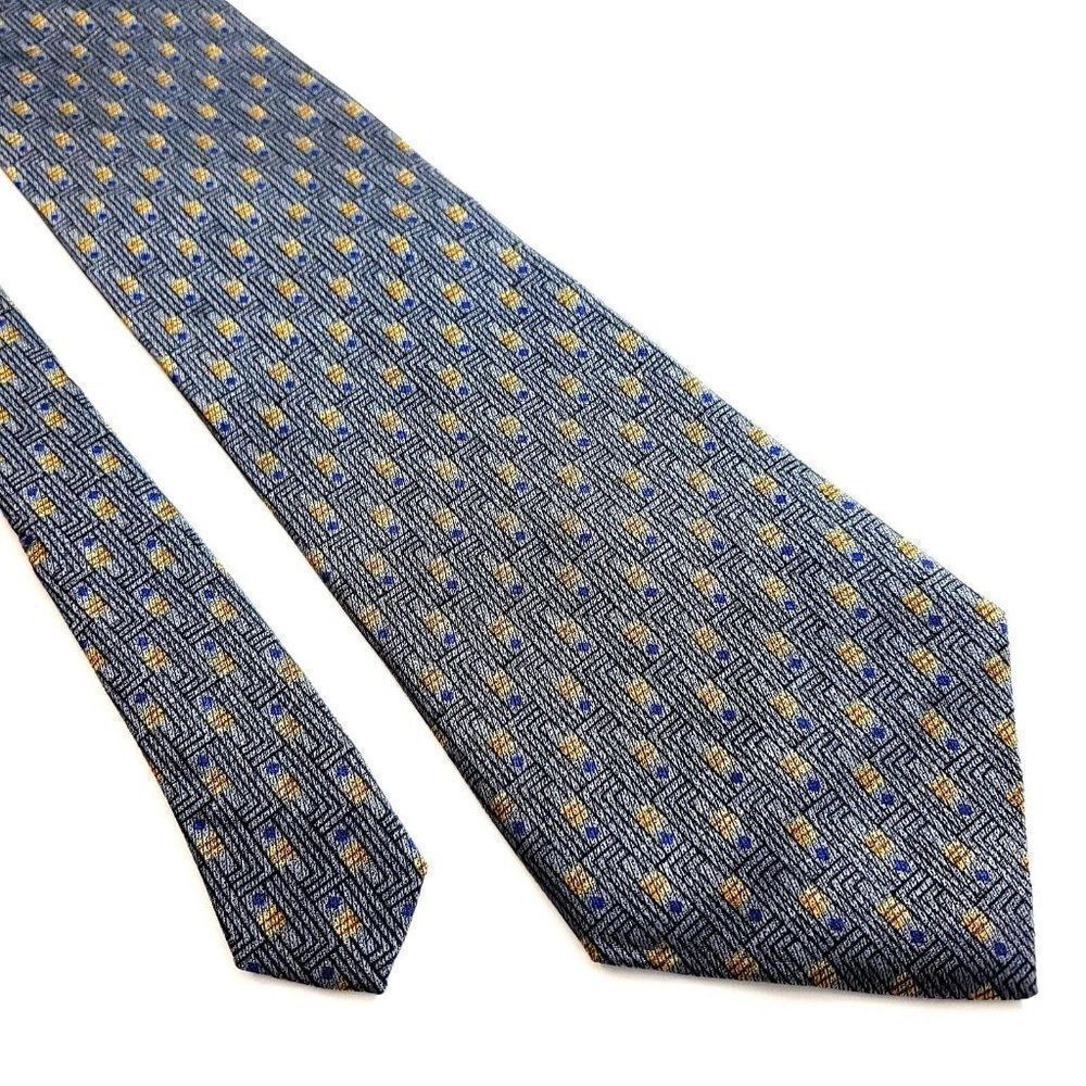 Perry Ellis Portfolio‎ Woven Gray Blue Brown Geometric Short Wide Silk Tie